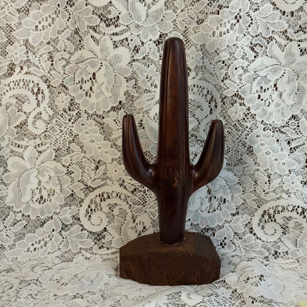 Vintage Hand Carved Ironwood Saguaro Cactus Sculpture Southwestern Figurine MCM